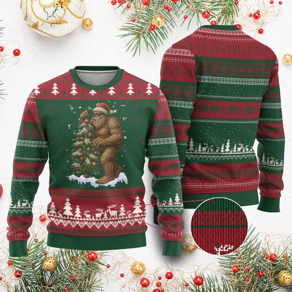 Funny Xmas Ugly Christmas Sweater Bigfoot Decorating Xmas Tree Gift - Wonder Print Shop