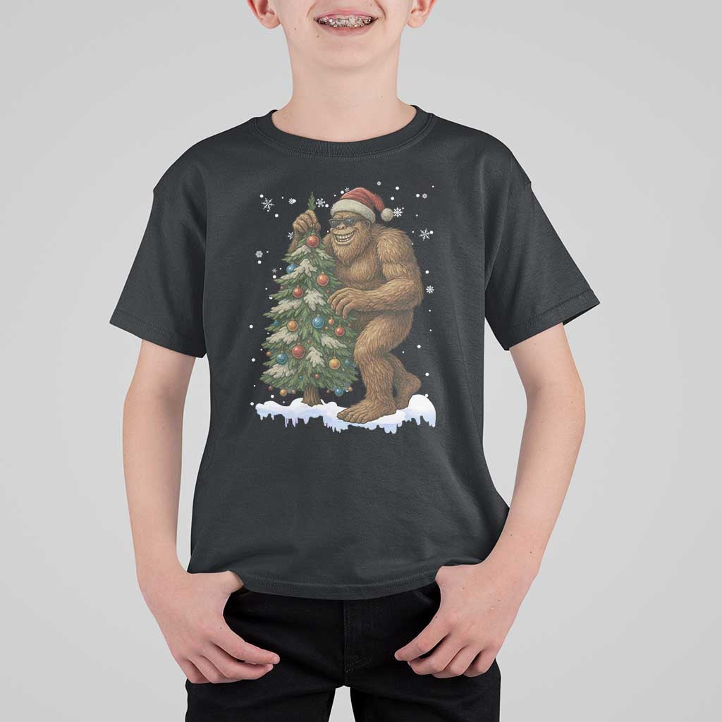 Funny Christmas T Shirt For Kid Bigfoot Decorating Xmas Tree Gift - Wonder Print Shop
