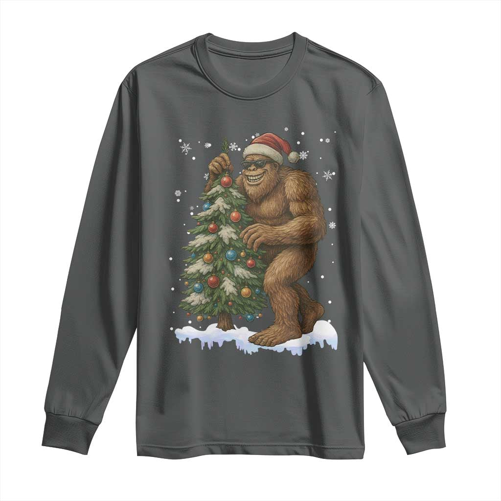 Funny Christmas Long Sleeve Shirt Bigfoot Decorating Xmas Tree Gift - Wonder Print Shop