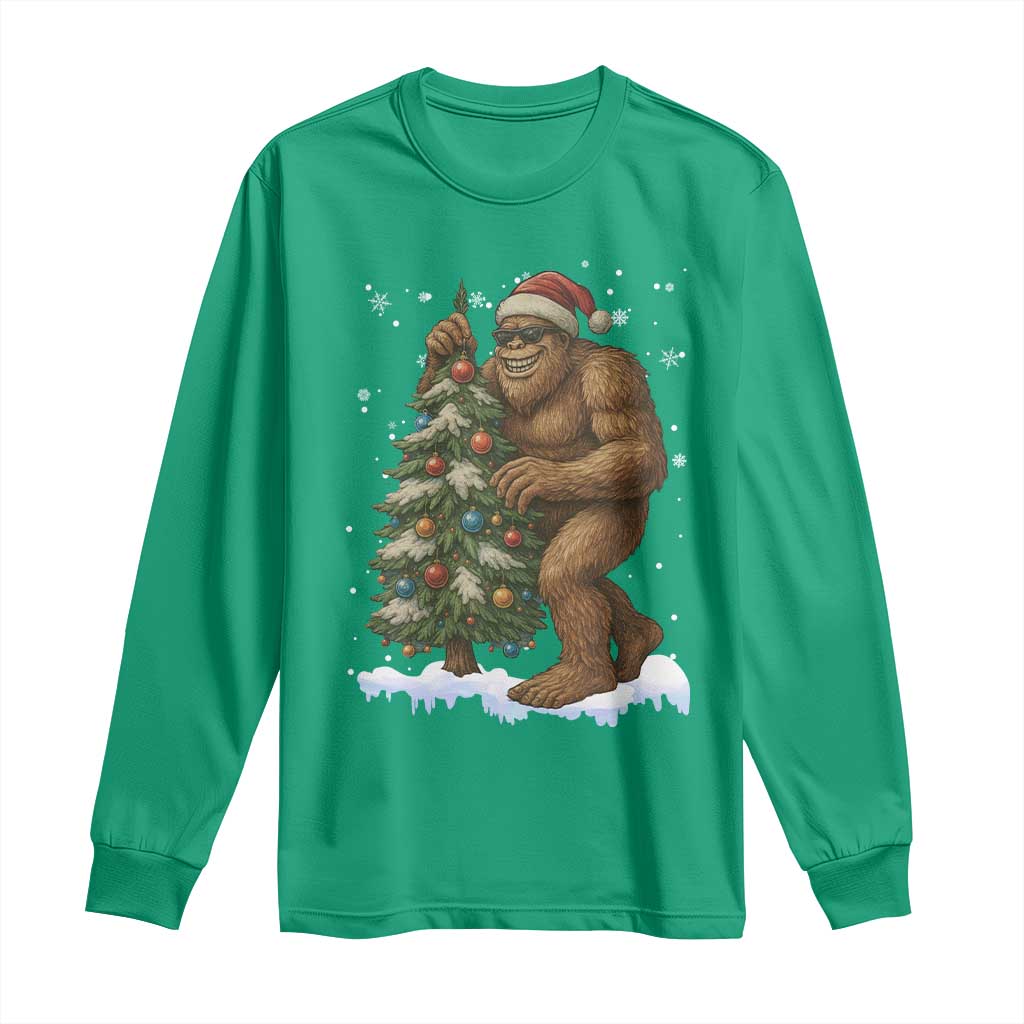 Funny Christmas Long Sleeve Shirt Bigfoot Decorating Xmas Tree Gift - Wonder Print Shop