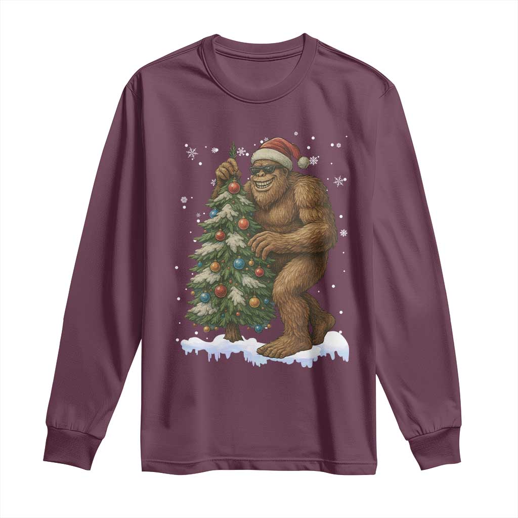 Funny Christmas Long Sleeve Shirt Bigfoot Decorating Xmas Tree Gift - Wonder Print Shop