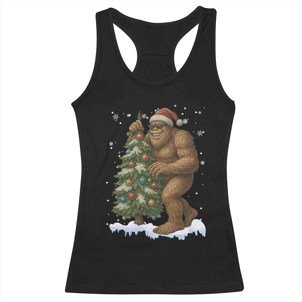 Funny Christmas Racerback Tank Top Bigfoot Decorating Xmas Tree Gift - Wonder Print Shop