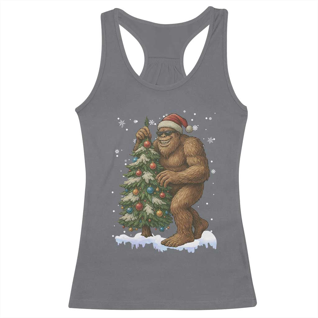 Funny Christmas Racerback Tank Top Bigfoot Decorating Xmas Tree Gift - Wonder Print Shop