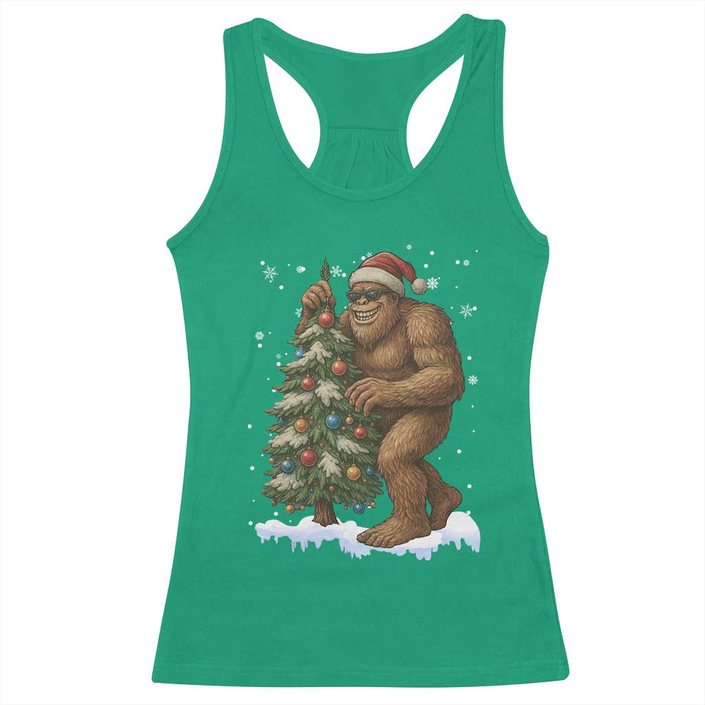 Funny Christmas Racerback Tank Top Bigfoot Decorating Xmas Tree Gift - Wonder Print Shop