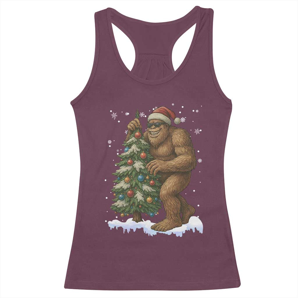 Funny Christmas Racerback Tank Top Bigfoot Decorating Xmas Tree Gift - Wonder Print Shop