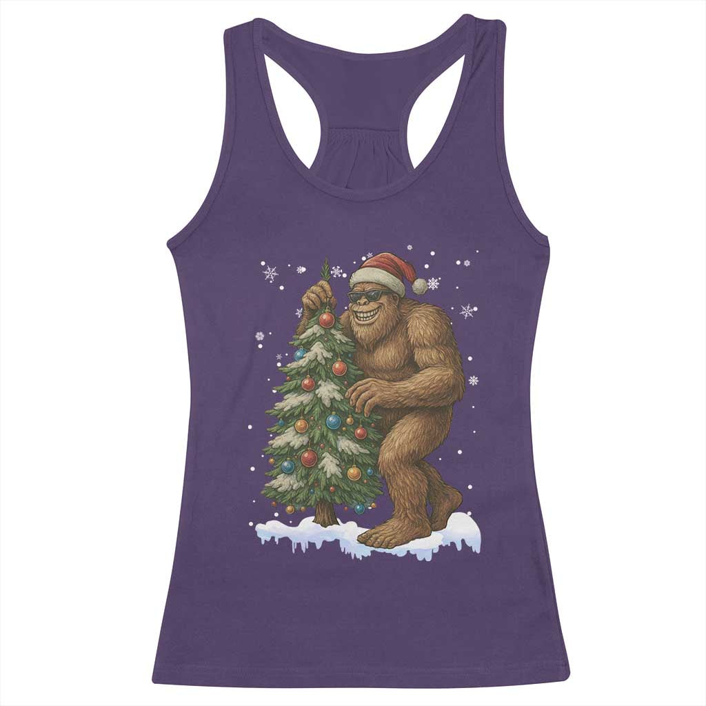 Funny Christmas Racerback Tank Top Bigfoot Decorating Xmas Tree Gift - Wonder Print Shop