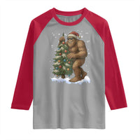 Funny Christmas Raglan Shirt Bigfoot Decorating Xmas Tree Gift - Wonder Print Shop