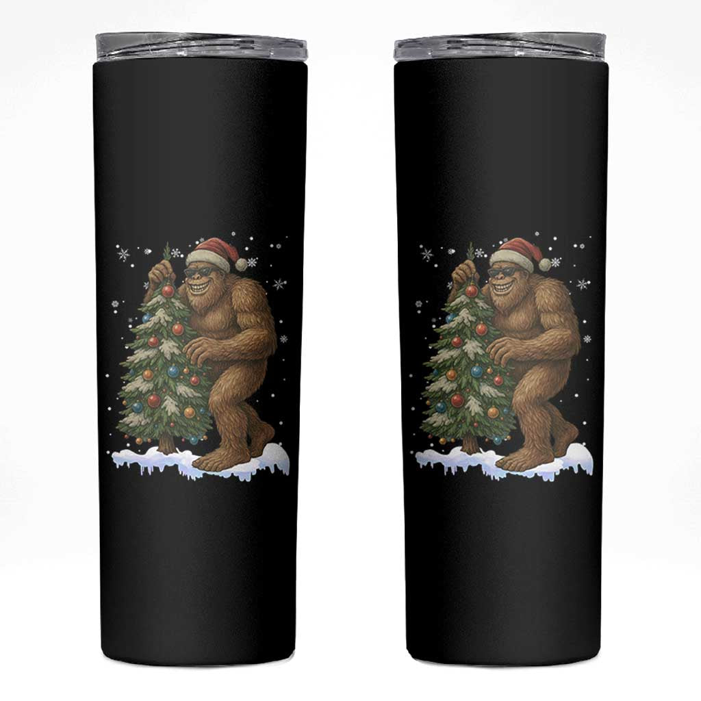 Funny Christmas Skinny Tumbler Bigfoot Decorating Xmas Tree Gift