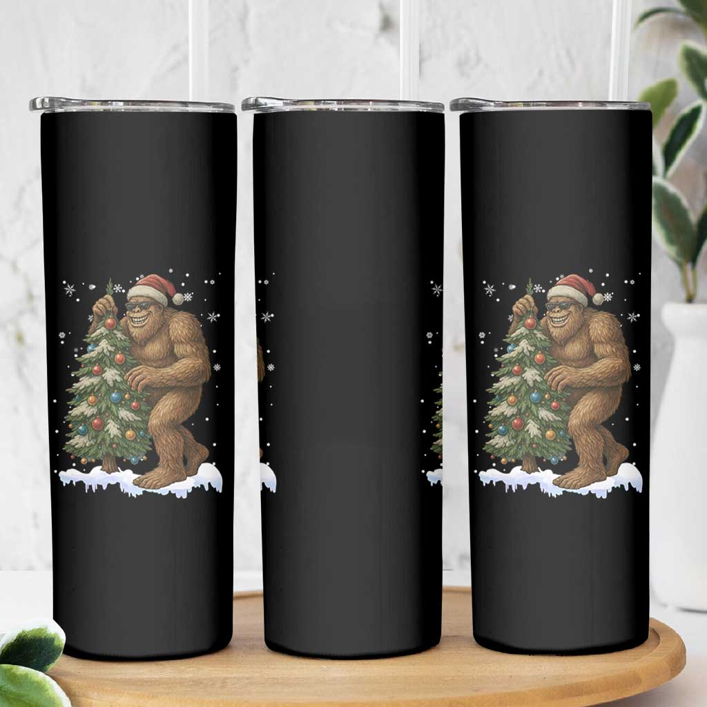 Funny Christmas Skinny Tumbler Bigfoot Decorating Xmas Tree Gift