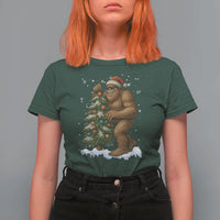 Funny Christmas T Shirt For Women Bigfoot Decorating Xmas Tree Gift - Wonder Print Shop