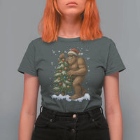 Funny Christmas T Shirt For Women Bigfoot Decorating Xmas Tree Gift - Wonder Print Shop