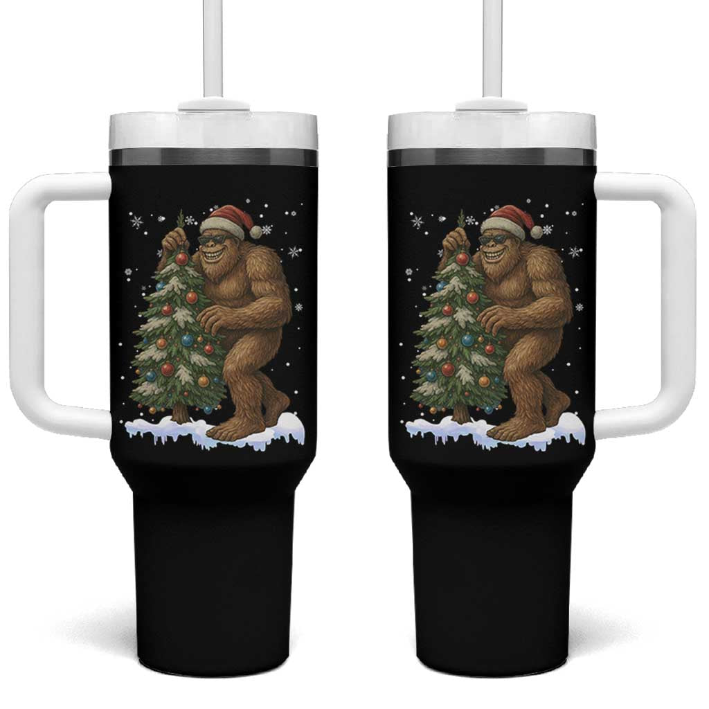 Funny Christmas Tumbler With Handle Bigfoot Decorating Xmas Tree Gift