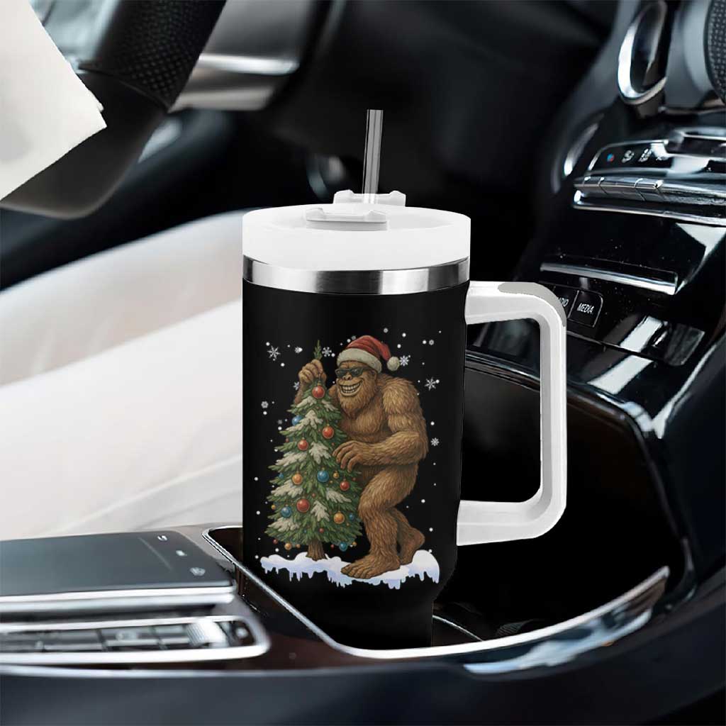 Funny Christmas Tumbler With Handle Bigfoot Decorating Xmas Tree Gift