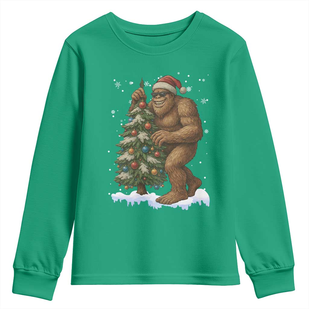 Funny Christmas Youth Sweatshirt Bigfoot Decorating Xmas Tree Gift - Wonder Print Shop
