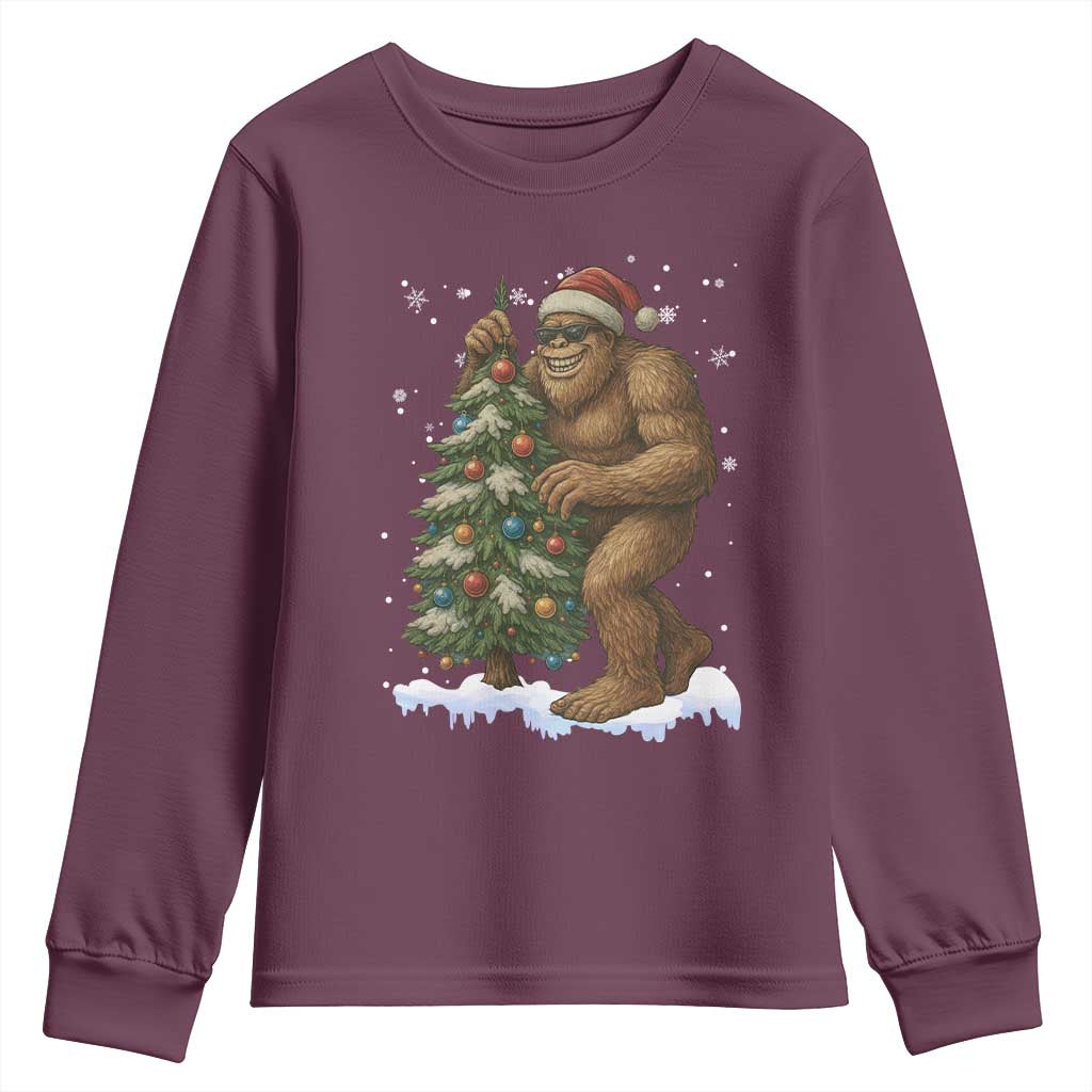 Funny Christmas Youth Sweatshirt Bigfoot Decorating Xmas Tree Gift - Wonder Print Shop