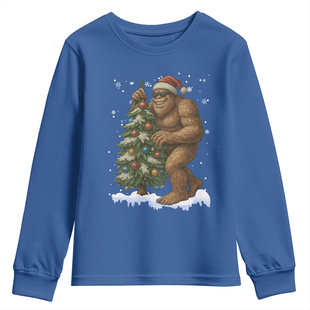 Funny Christmas Youth Sweatshirt Bigfoot Decorating Xmas Tree Gift - Wonder Print Shop