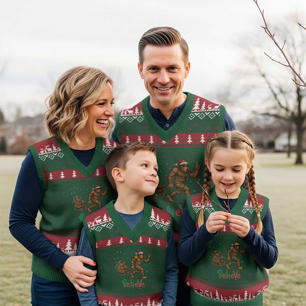 Bigfoot Xmas V-Neck Knit Sweater Vest Believe Funny Holiday Gift - Wonder Print Shop