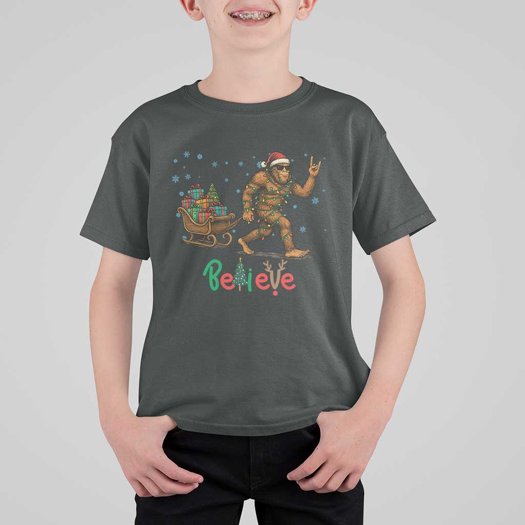 Bigfoot Christmas T Shirt For Kid Believe Funny Holiday Gift - Wonder Print Shop