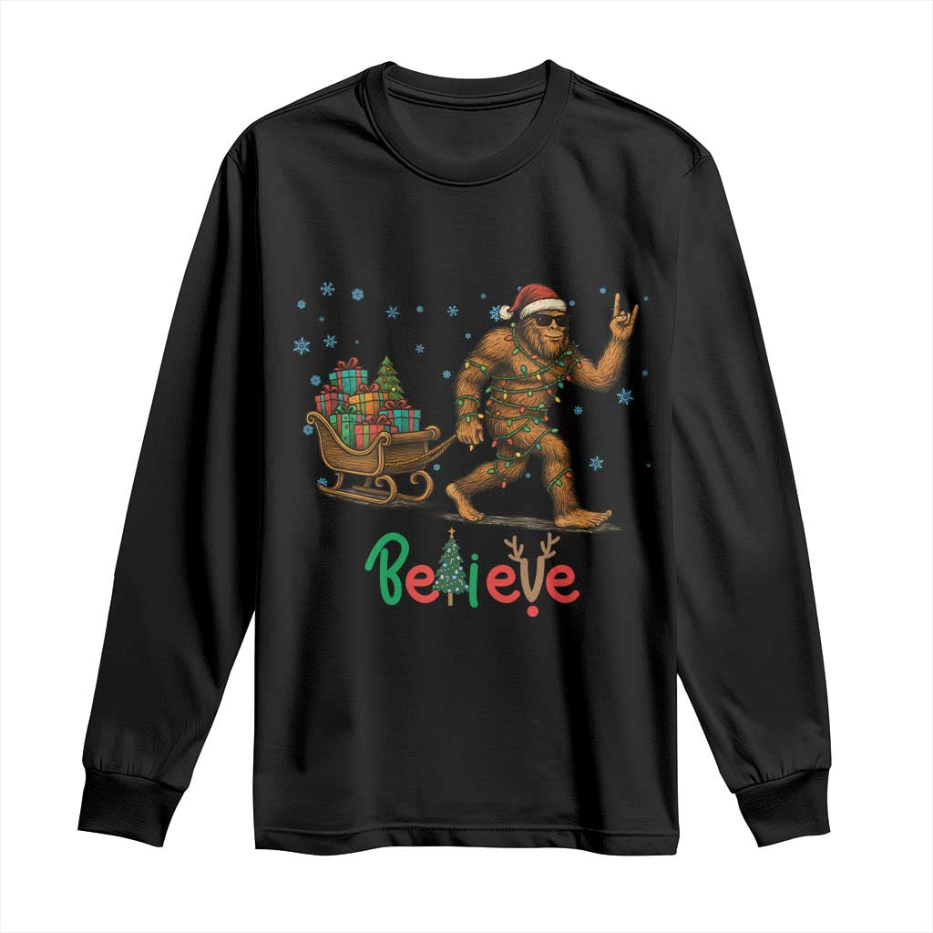 Bigfoot Christmas Long Sleeve Shirt Believe Funny Holiday Gift - Wonder Print Shop