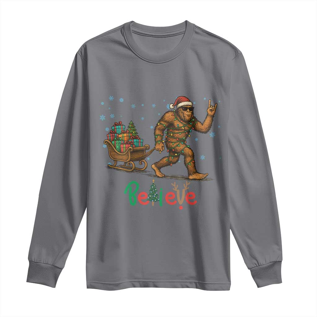Bigfoot Christmas Long Sleeve Shirt Believe Funny Holiday Gift - Wonder Print Shop