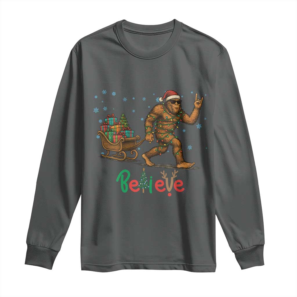Bigfoot Christmas Long Sleeve Shirt Believe Funny Holiday Gift - Wonder Print Shop