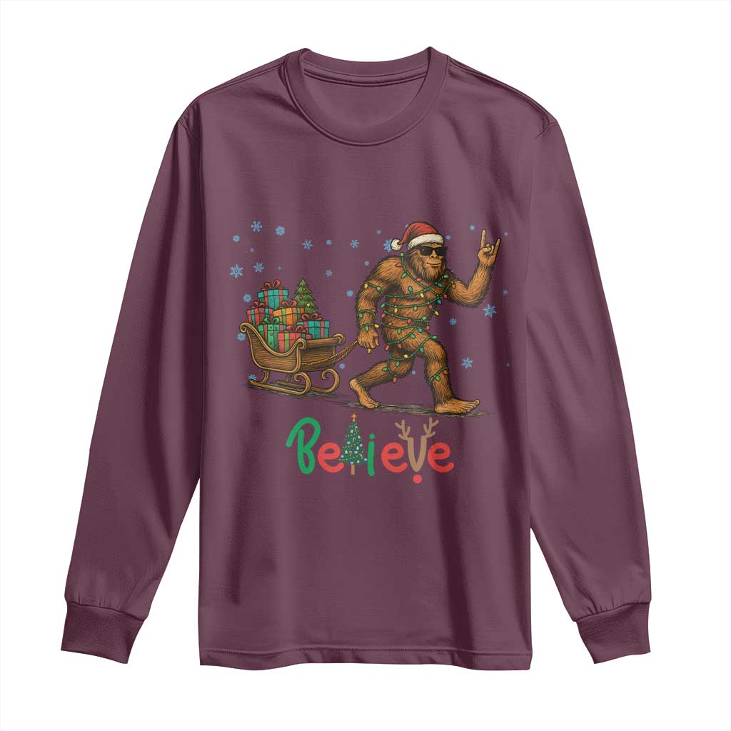 Bigfoot Christmas Long Sleeve Shirt Believe Funny Holiday Gift - Wonder Print Shop