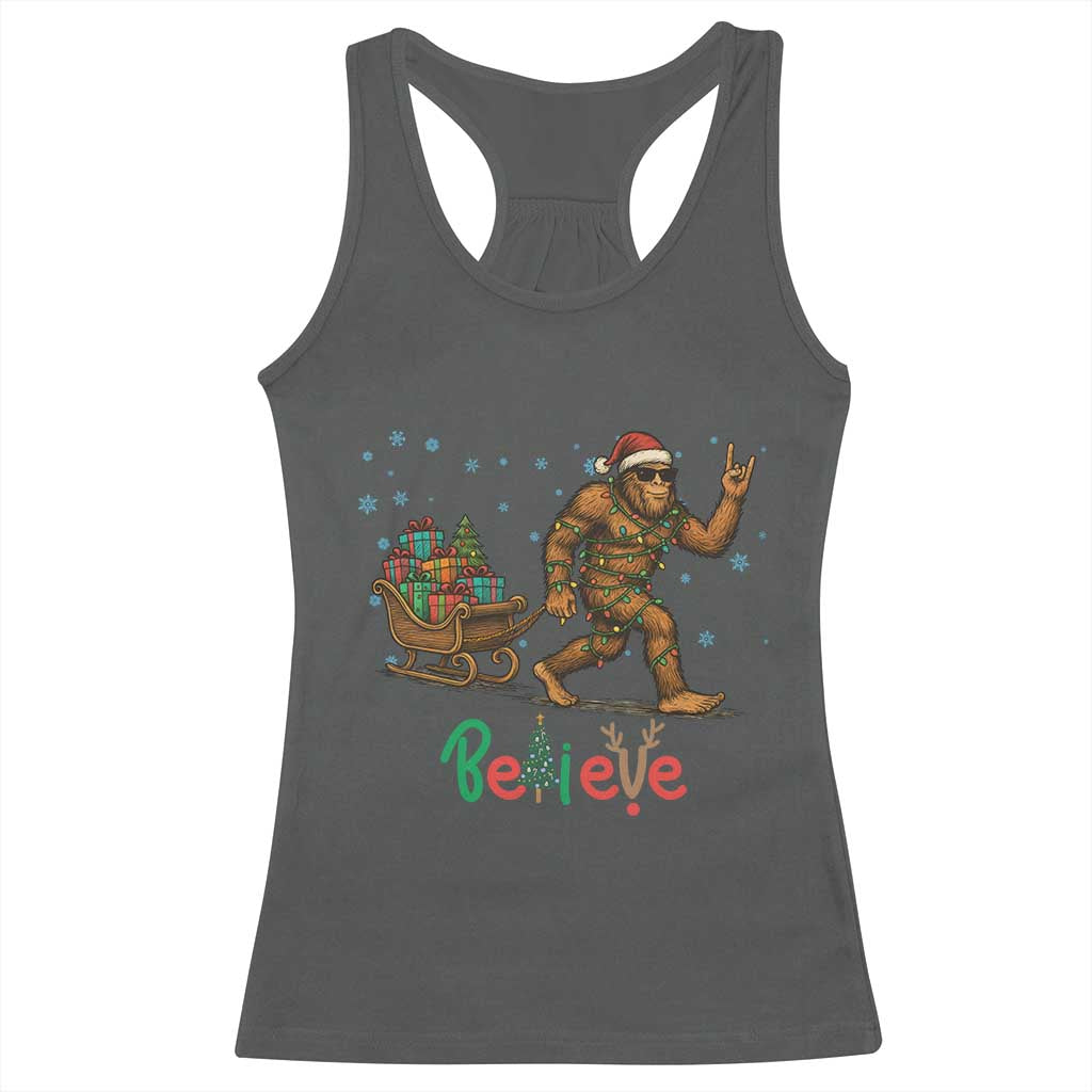 Bigfoot Christmas Racerback Tank Top Believe Funny Holiday Gift - Wonder Print Shop