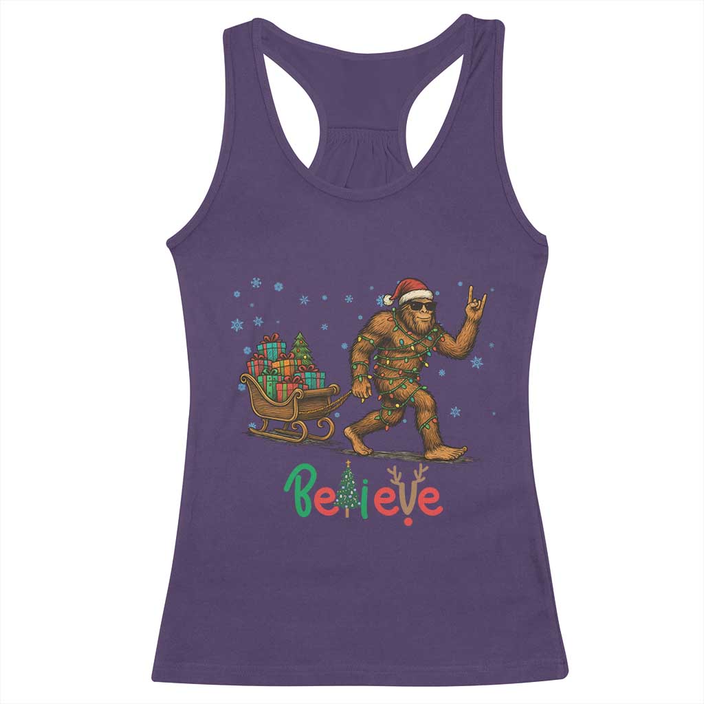 Bigfoot Christmas Racerback Tank Top Believe Funny Holiday Gift - Wonder Print Shop