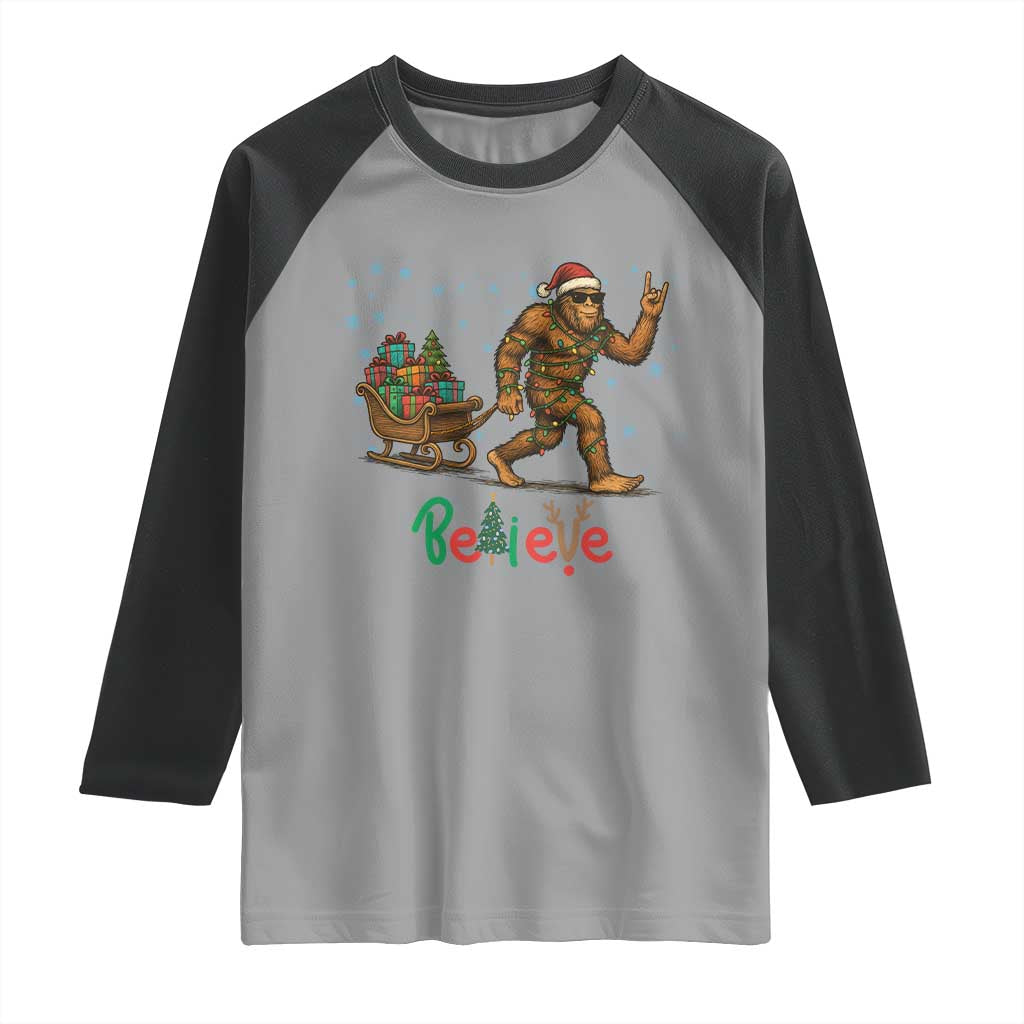 Bigfoot Christmas Raglan Shirt Believe Funny Holiday Gift - Wonder Print Shop