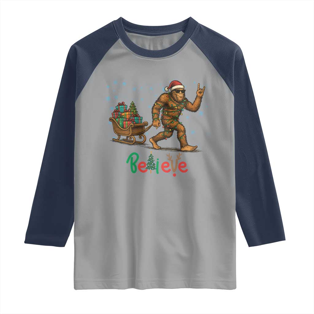 Bigfoot Christmas Raglan Shirt Believe Funny Holiday Gift - Wonder Print Shop