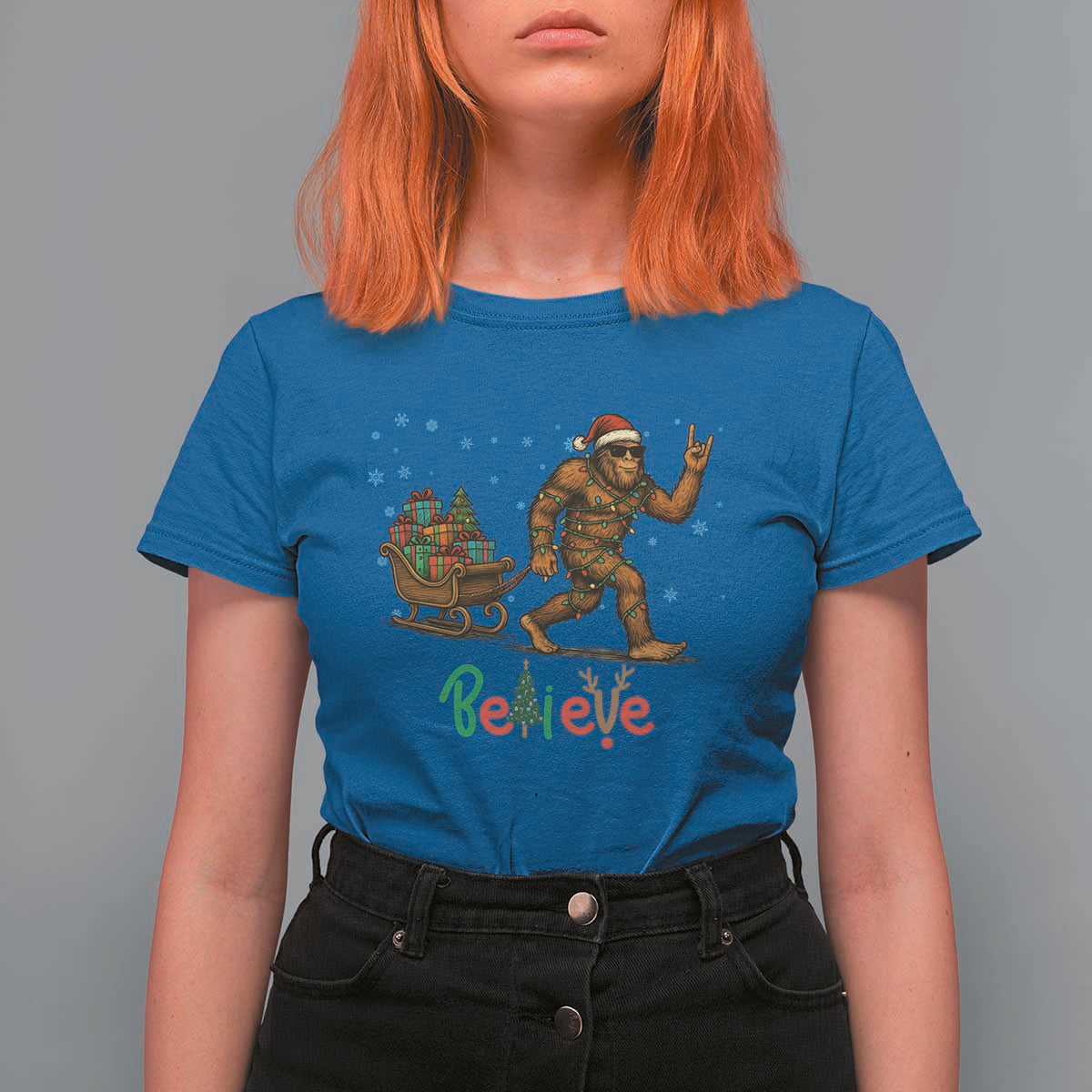 Bigfoot Christmas T Shirt For Women Believe Funny Holiday Gift - Wonder Print Shop