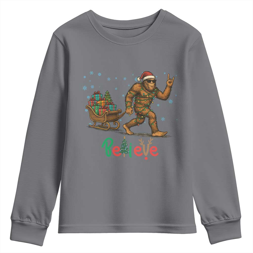 Bigfoot Christmas Youth Sweatshirt Believe Funny Holiday Gift - Wonder Print Shop