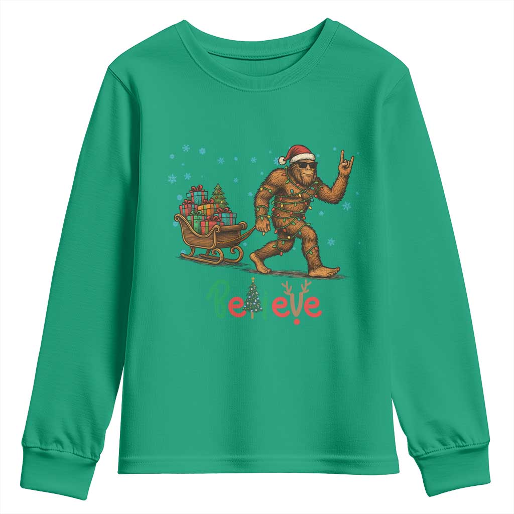 Bigfoot Christmas Youth Sweatshirt Believe Funny Holiday Gift - Wonder Print Shop