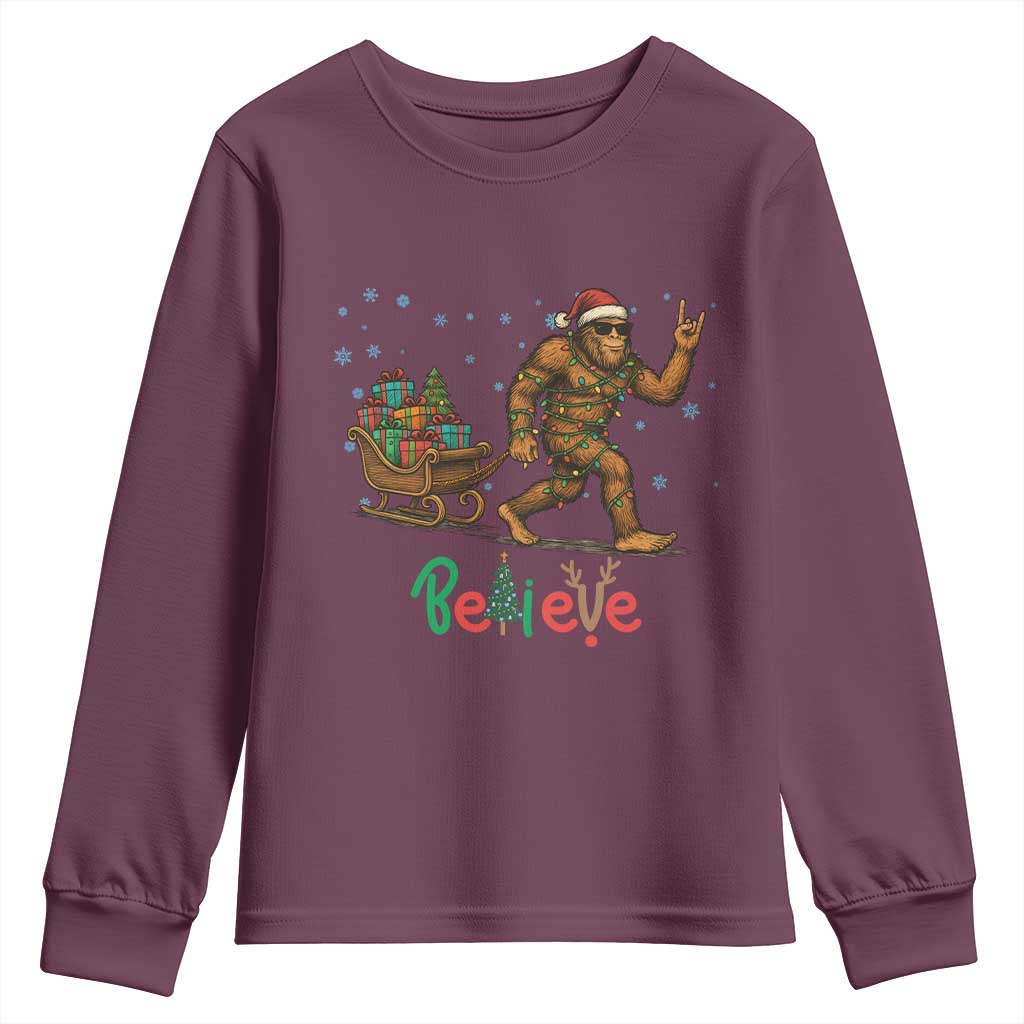 Bigfoot Christmas Youth Sweatshirt Believe Funny Holiday Gift - Wonder Print Shop