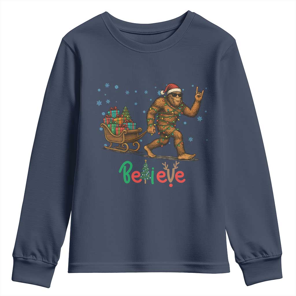 Bigfoot Christmas Youth Sweatshirt Believe Funny Holiday Gift - Wonder Print Shop