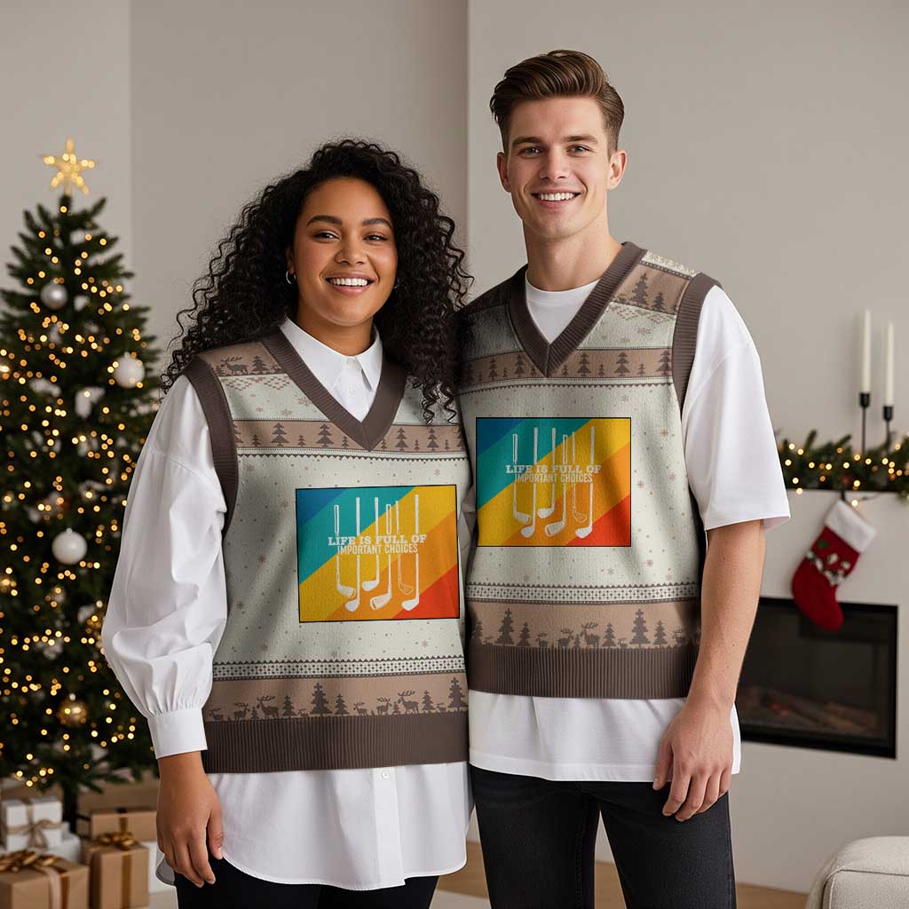 Funny Golf Clubs V-Neck Knit Sweater Vest Life Is Full Of Important Choices - Wonder Print Shop