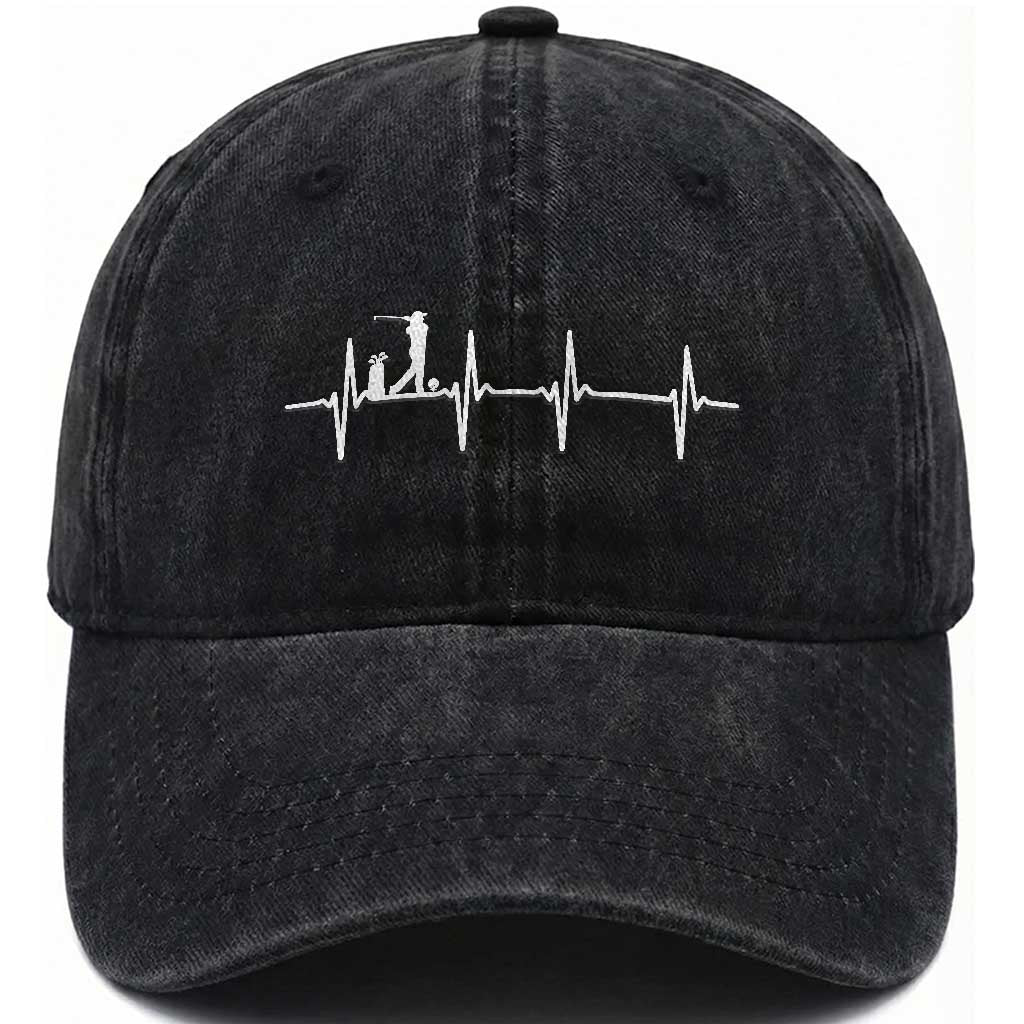 Golf Heartbeat Washed Cotton Baseball Cap Funny Sport Lover Gift