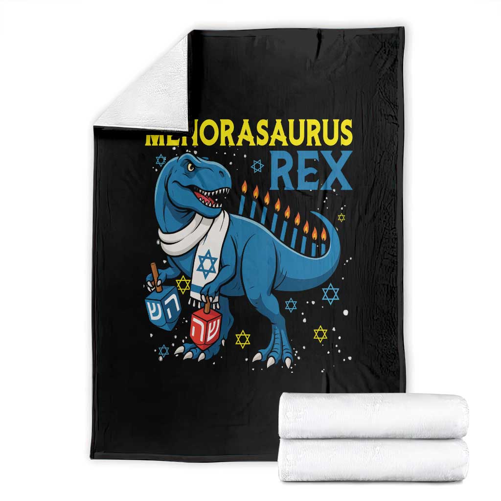 Funny Hanukkah Dinosaur With Dreidel Menorah Pun Gift Throw Blanket Menorasaurus Rex - Wonder Print Shop
