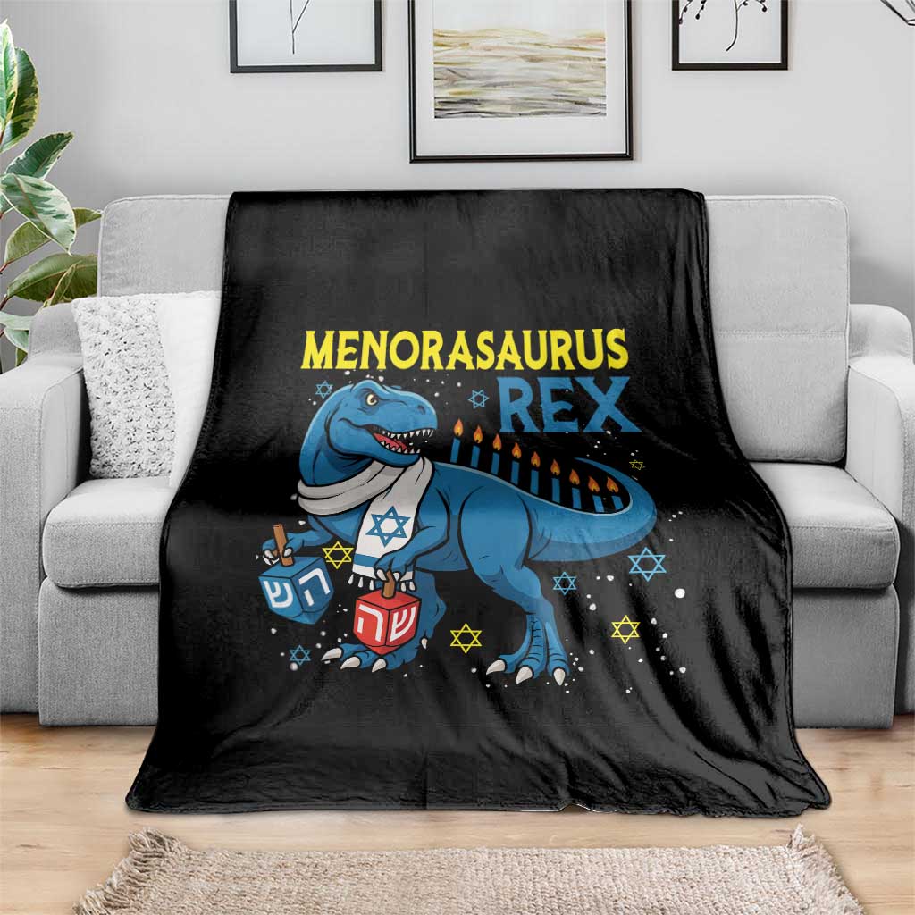 Funny Hanukkah Dinosaur With Dreidel Menorah Pun Gift Throw Blanket Menorasaurus Rex - Wonder Print Shop