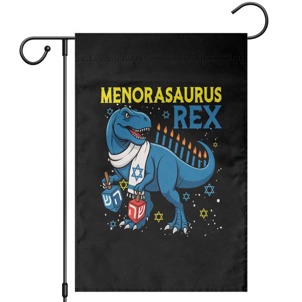 Funny Hanukkah Dinosaur With Dreidel Menorah Pun Gift Garden Flag Menorasaurus Rex - Wonder Print Shop