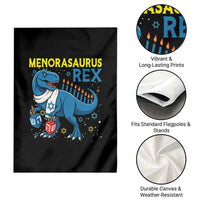 Funny Hanukkah Dinosaur With Dreidel Menorah Pun Gift Garden Flag Menorasaurus Rex - Wonder Print Shop