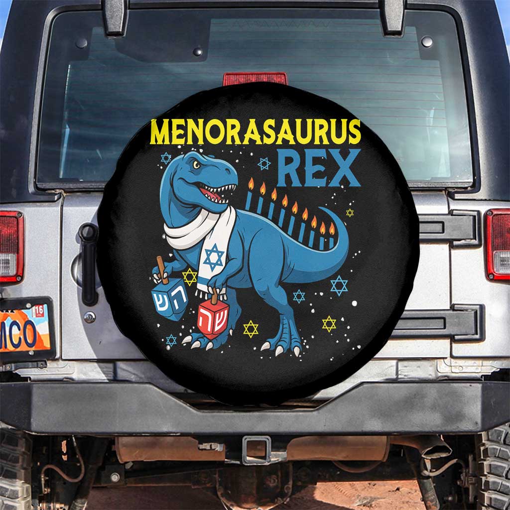 Funny Hanukkah Dinosaur With Dreidel Menorah Pun Gift Spare Tire Cover Menorasaurus Rex - Wonder Print Shop