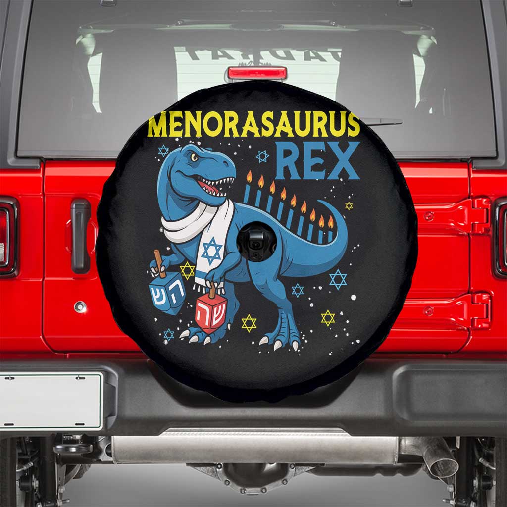 Funny Hanukkah Dinosaur With Dreidel Menorah Pun Gift Spare Tire Cover Menorasaurus Rex - Wonder Print Shop