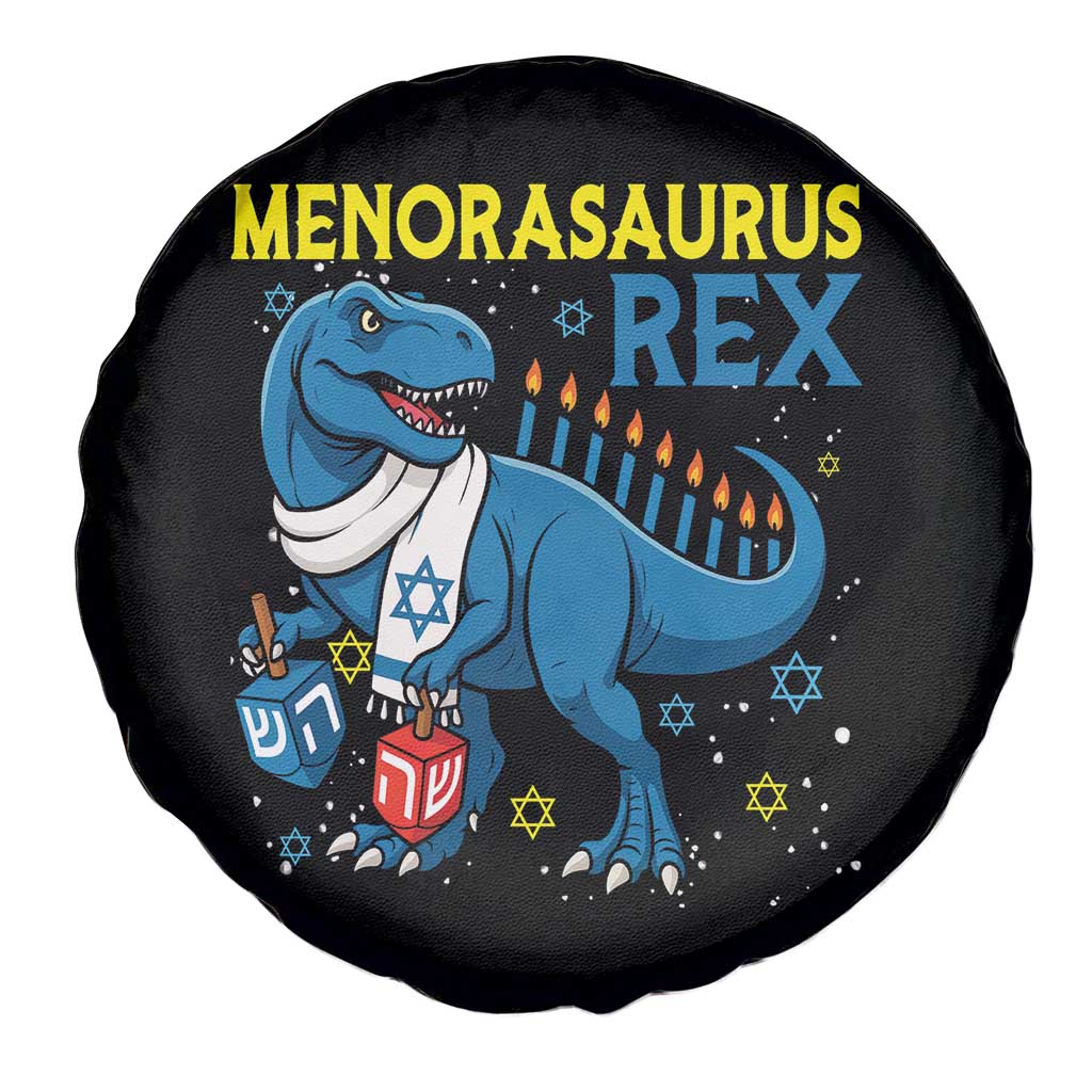 Funny Hanukkah Dinosaur With Dreidel Menorah Pun Gift Spare Tire Cover Menorasaurus Rex - Wonder Print Shop