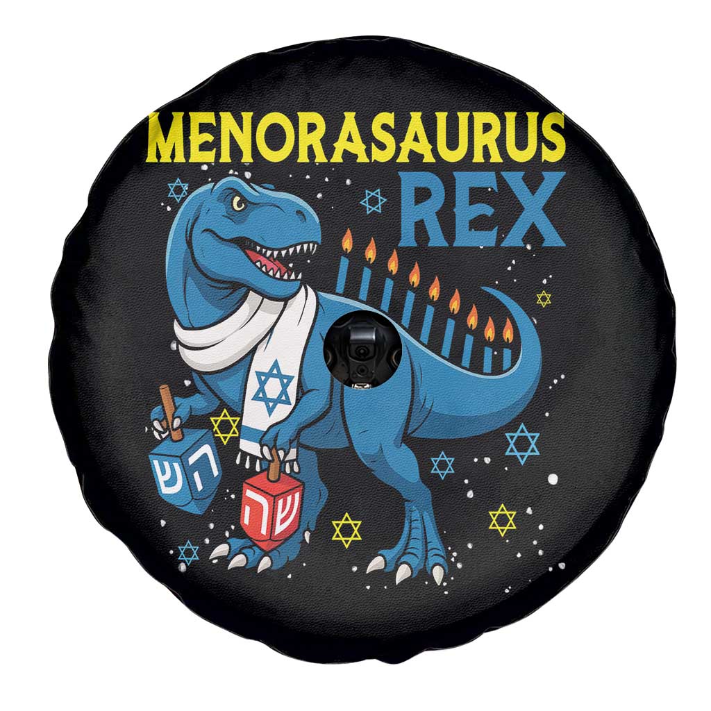 Funny Hanukkah Dinosaur With Dreidel Menorah Pun Gift Spare Tire Cover Menorasaurus Rex - Wonder Print Shop
