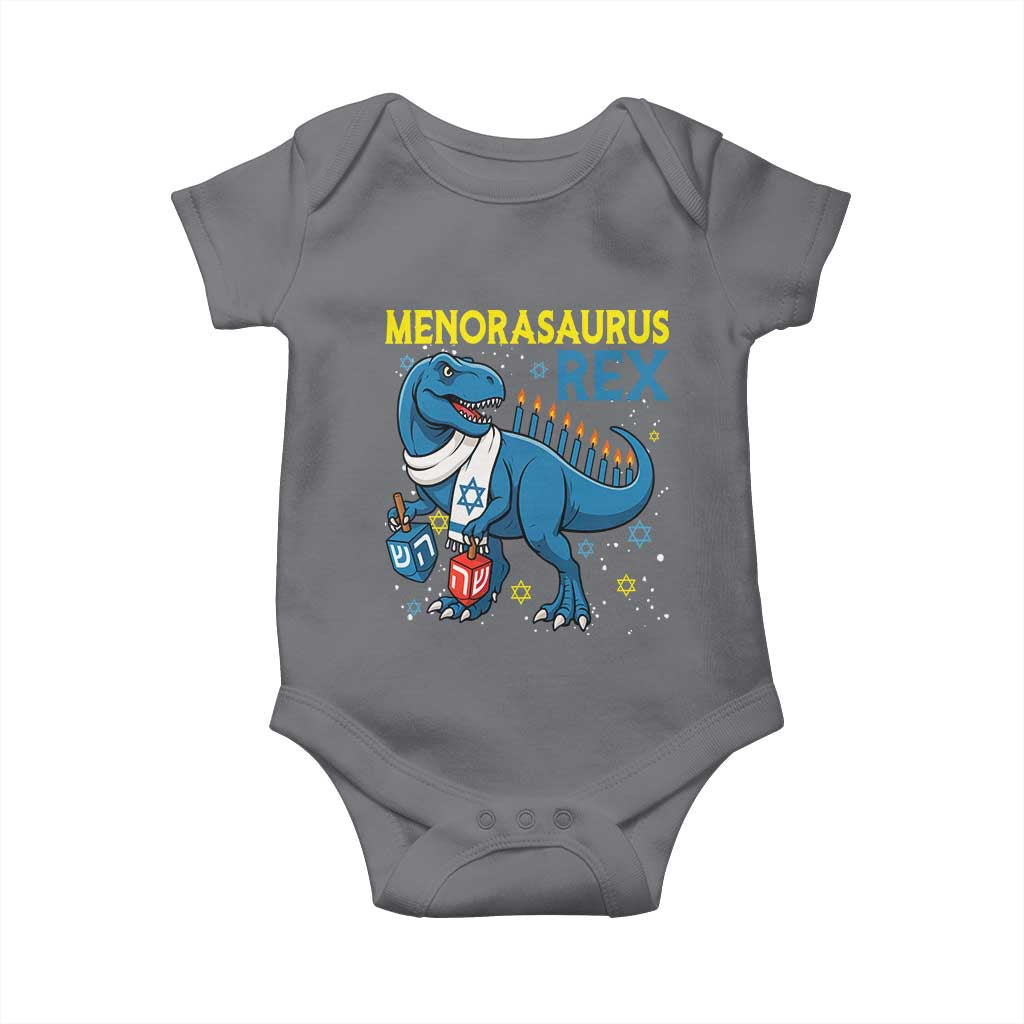 Funny Hanukkah Dinosaur With Dreidel Menorah Pun Gift Baby Onesie Menorasaurus Rex - Wonder Print Shop