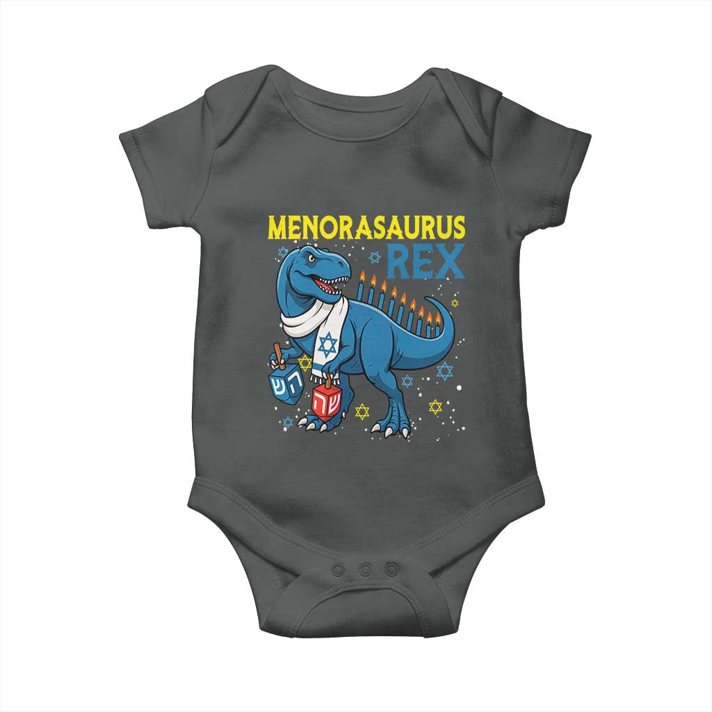 Funny Hanukkah Dinosaur With Dreidel Menorah Pun Gift Baby Onesie Menorasaurus Rex - Wonder Print Shop