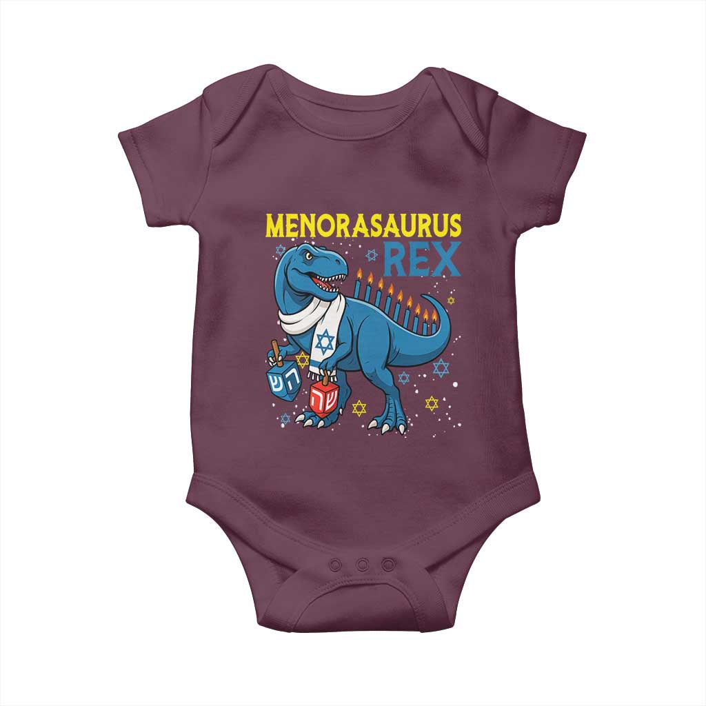 Funny Hanukkah Dinosaur With Dreidel Menorah Pun Gift Baby Onesie Menorasaurus Rex - Wonder Print Shop