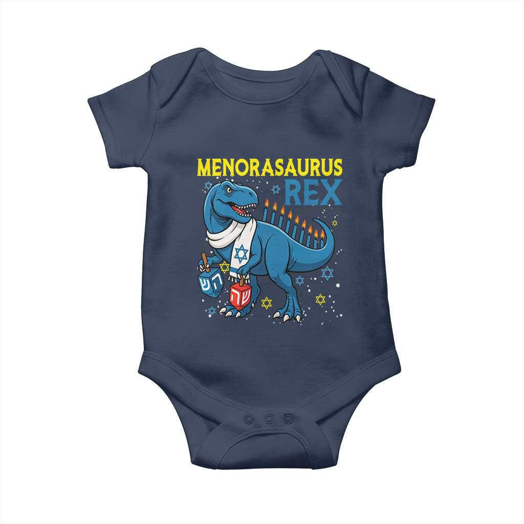 Funny Hanukkah Dinosaur With Dreidel Menorah Pun Gift Baby Onesie Menorasaurus Rex - Wonder Print Shop