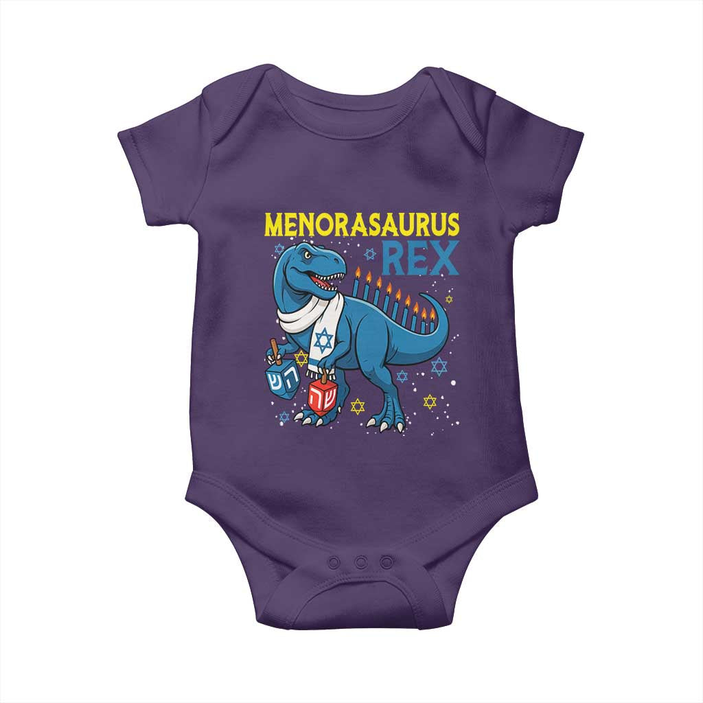 Funny Hanukkah Dinosaur With Dreidel Menorah Pun Gift Baby Onesie Menorasaurus Rex - Wonder Print Shop